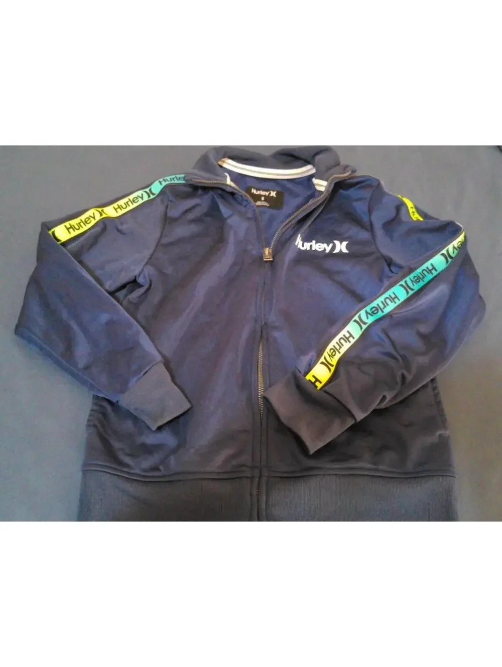 Hurley Boys Navy Blue Zip Up Track‎ Jacket with Logo Sleeve size 8
